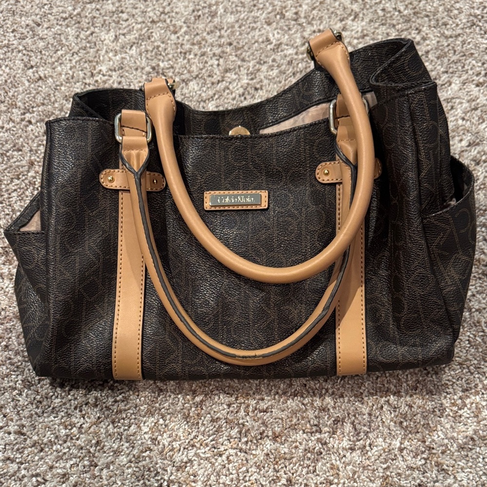 Calvin Klein Black and Tan Tote Bag